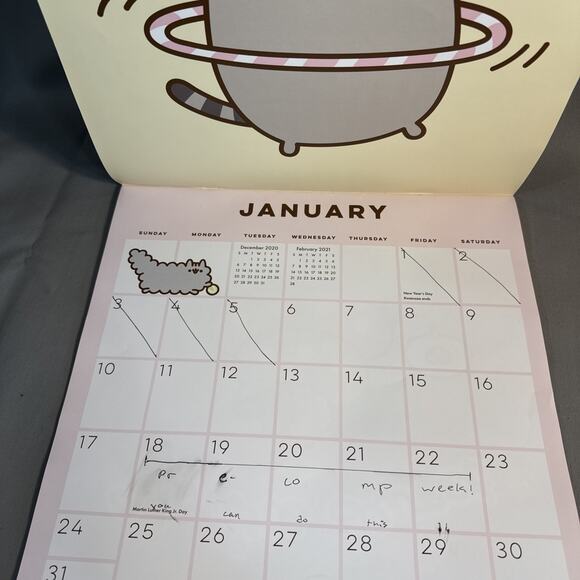 Pusheen 2021 Calendar Open Used No Stickers And Writing On One Page - Picture 4 of 5
